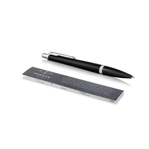 parker urban ballpoint pen, muted black with chrome trim with medium point blue ink refill (1975425)