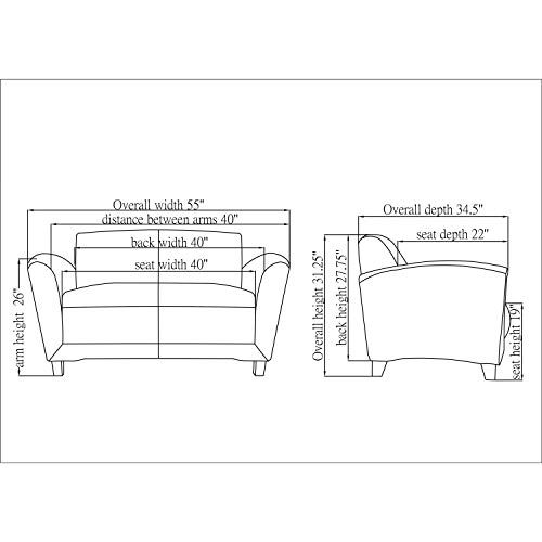 Lorell Accession Loveseat Sofa, 34.5" x 55" x 31.5", Mahogany, Tan