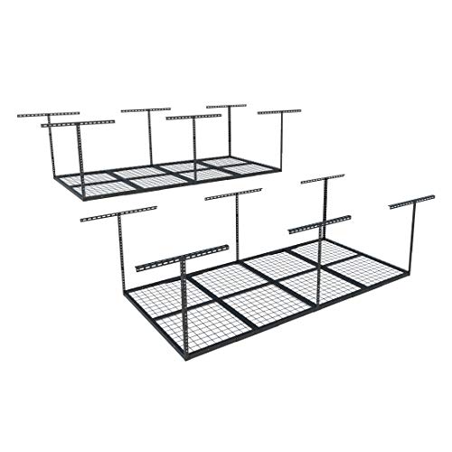 FLEXIMOUNTS 4x8 Overhead Garage Storage Rack, Garage Storage Organization Systerm, Heavy Duty Metal Garage Ceiling Storage Racks, 2 pack, Black