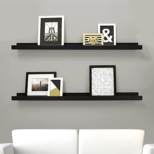 Kiera Grace Set of Two Edge Simple & Classic Decorative Engineered Wood Floating Wall-Mounted Picture Frame Shelves for Home, Room, & Office, 44" L x 4" W x 2" H, Black, Set of 2