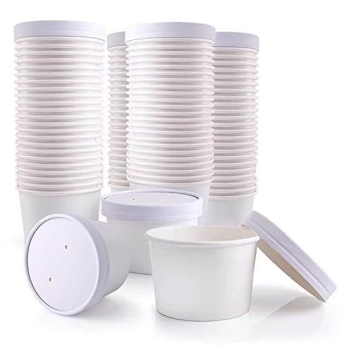 Mr Miracle 8 Ounce Soup/Frozen Dessert Containers with Lids in White. Pack of 25 Sets