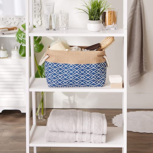 DII Jute Storage Collection Collapsible Burlap Diamond Storage Bin, Small Rectangle, 14x8x9", Navy