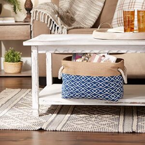 DII Jute Storage Collection Collapsible Burlap Diamond Storage Bin, Small Rectangle, 14x8x9", Navy