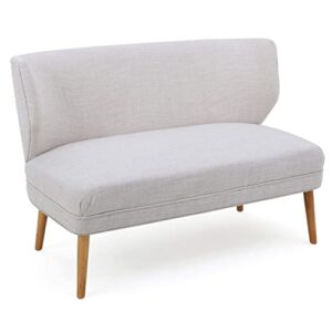 gdfstudio dumont mid-century modern fabric settee, beige and natural