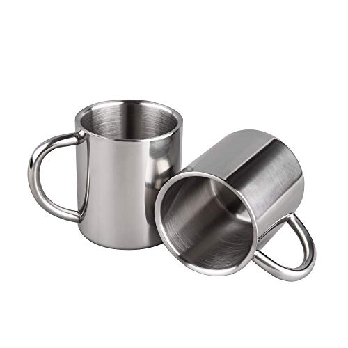 IMEEA Unbreakable Mugs for Kids Double Walled Camping Coffee Mugs 7.5oz/220ml Stainless Steel Mug with Handle, Set of 2