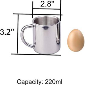 IMEEA Unbreakable Mugs for Kids Double Walled Camping Coffee Mugs 7.5oz/220ml Stainless Steel Mug with Handle, Set of 2