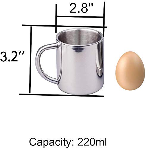 IMEEA Unbreakable Mugs for Kids Double Walled Camping Coffee Mugs 7.5oz/220ml Stainless Steel Mug with Handle, Set of 2