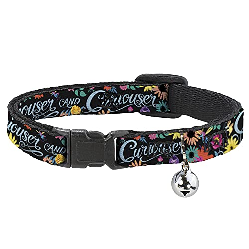 Buckle-Down Breakaway Cat Collar - CURIOUSER AND CURIOUSER/Flowers of Wonderland Collage - 1/2" Wide - Fits 8-12" Neck - Medium