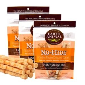 earth animal no hide stix chicken flavored natural rawhide free dog chews long lasting dog chew sticks | dog treats for small dogs and cats | great dog chews for aggressive chewers