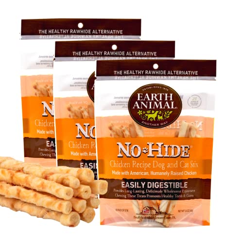 EARTH ANIMAL No Hide Stix Chicken Flavored Natural Rawhide Free Dog Chews Long Lasting Dog Chew Sticks | Dog Treats for Small Dogs and Cats | Great Dog Chews for Aggressive Chewers