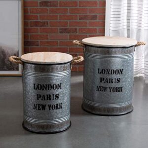 organize it all cobblestone metal storage bin décor, set of 2 multi sized, with wooden lid and handles, in grey