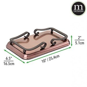 mDesign Decorative Metal Guest Disposable Paper Hand Towel Storage Tray Dispenser - Sturdy Holder with Non-Skid Base and Scroll Design - for Bathroom Vanity Countertops - Bronze/Warm Brown