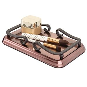 mDesign Decorative Metal Guest Disposable Paper Hand Towel Storage Tray Dispenser - Sturdy Holder with Non-Skid Base and Scroll Design - for Bathroom Vanity Countertops - Bronze/Warm Brown