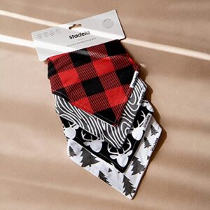 Stadela 100% Cotton Baby Bandana Drool Bibs for Drooling and Teething Nursery Burp Cloths 4 Pack Set for Boys – Lumberjack Deer Animal Woodland Forest Wood Trees Buffalo Plaid