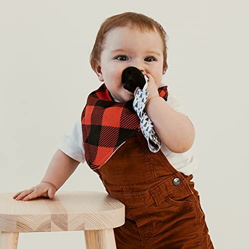 Stadela 100% Cotton Baby Bandana Drool Bibs for Drooling and Teething Nursery Burp Cloths 4 Pack Set for Boys – Lumberjack Deer Animal Woodland Forest Wood Trees Buffalo Plaid