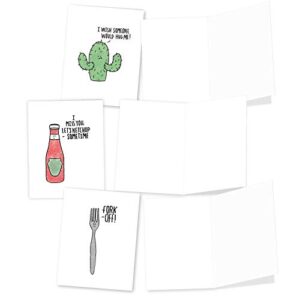 The Best Card Company - 10 Funny Assorted Blank Humor All Occasions Notecards Boxed Set 4 x 5.12 Inch w/Envelopes Cute Word Play for Men, Women (10 Designs, 1 Each) - Fun Puns M2975OCB