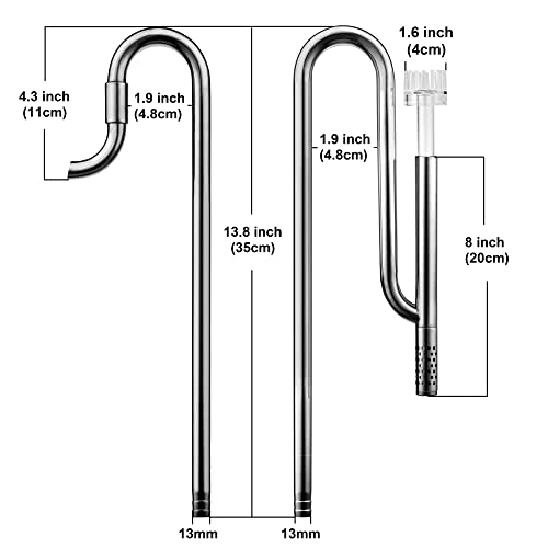 JARDLI Metal Lily Pipe Surface Skimmer Steel Stainless Inflow Outflow for Aquarium Planted Tank (13mm for 12/16mm (1/2'') Tube)