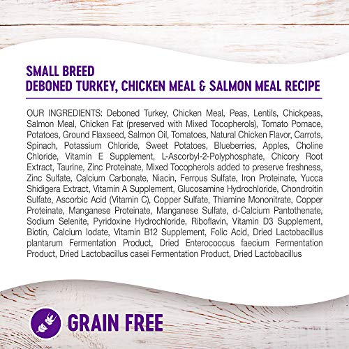 Wellness Complete Health Grain-Free Small Breed Dry Dog Food, Natural Ingredients, Made in USA with Real Turkey, For All Lifestages (Turkey, Chicken & Salmon, 11-Pound Bag)