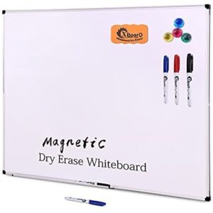 xboard magnetic whiteboard/dry erase board, 24 x 18 inch double sided white board with 1 detachable marker tray, 1 dry eraser, 3 dry erase markers and 4 magnets for home, office and school