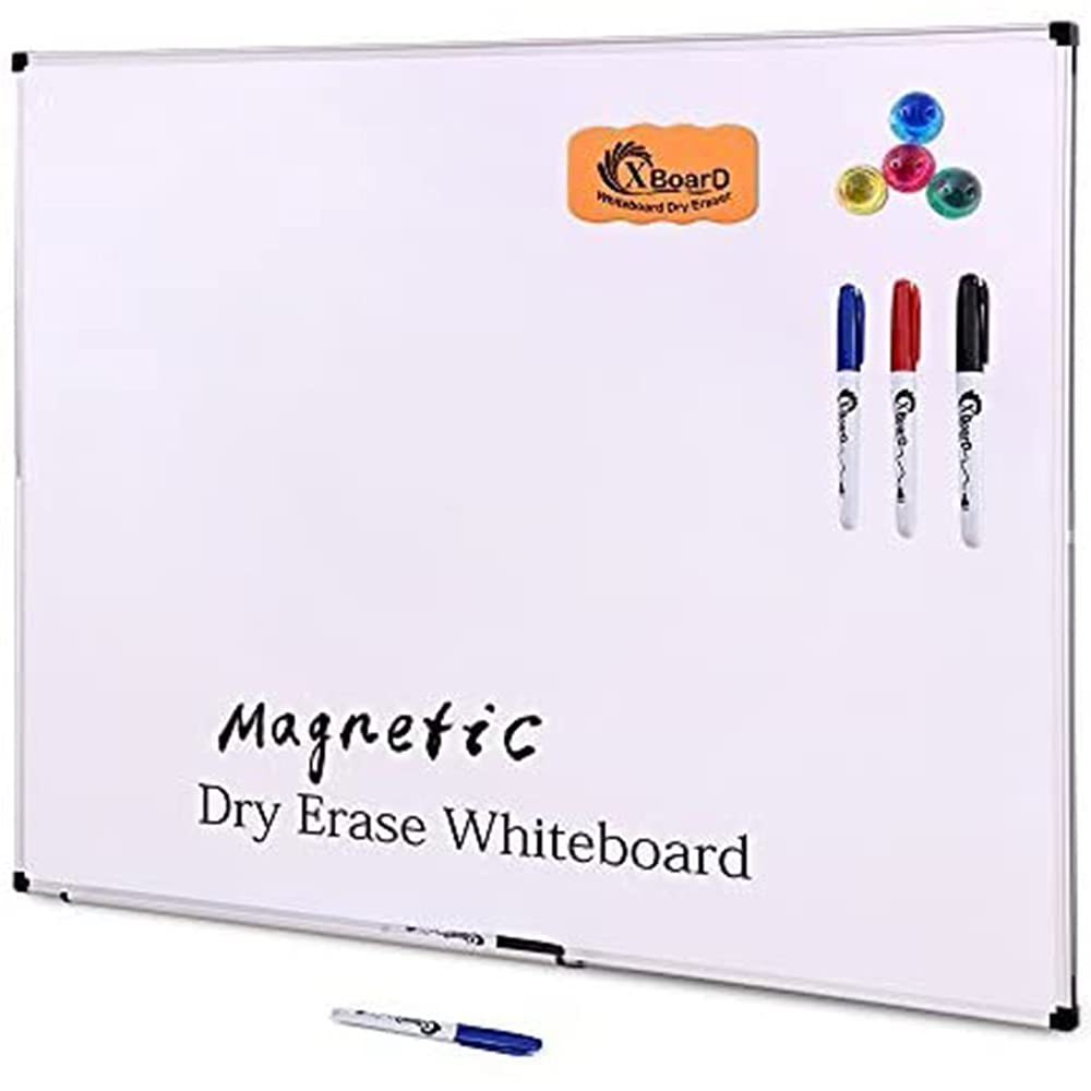 XBoard Magnetic Whiteboard/Dry Erase Board, 24 x 18 Inch Double Sided White Board with 1 Detachable Marker Tray, 1 Dry Eraser, 3 Dry Erase Markers and 4 Magnets for Home, Office and School