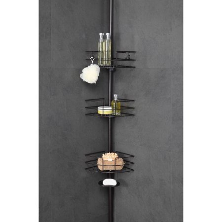 Home Zone 3-Tier Adjustable Bathroom Caddy | Wire Shelf, Extension Pole, Oil-Rubbed Bronze Finish