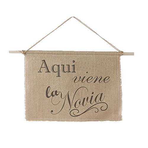 Ivy Lane Design Wedding Burlap Aqui Viene la Novia Sign, 14" x 11", Brown