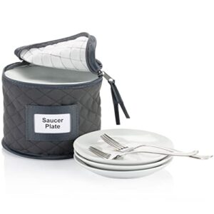 china storage case - saucer or small plate quilted case - 7 inches diameter x 6 inches height - gray - includes 12 felt separators