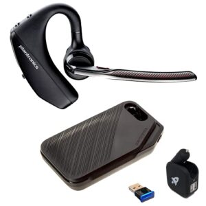 plantronics voyager 5200 uc bluetooth headset bundle - for smartphones, pc, mac using ringcentral software or app, global teck w/wall charger 206110-101