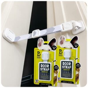 door buddy adjustable cat door latch - grey 2 pack. pet door holder to dog proof cat litter box & keep dog out of cat food. simpler than cat gate or interior cat door. adjustable door strap for pets