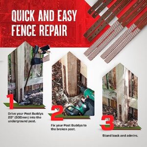 Post Buddy Pack of 4 Easy Fence Post Repair (to fix 2 Broken Wood Posts), Fast and Easy to Install, Highly Effective, Long-Lasting