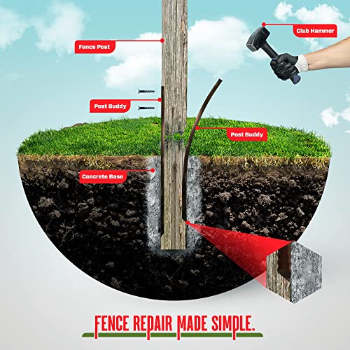 Post Buddy Pack of 4 Easy Fence Post Repair (to fix 2 Broken Wood Posts), Fast and Easy to Install, Highly Effective, Long-Lasting