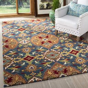 safavieh heritage collection accent rug - 3' x 5', camel & blue, handmade traditional oriental wool, ideal for high traffic areas in entryway, living room, bedroom (hg653a)