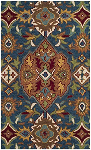 SAFAVIEH Heritage Collection Accent Rug - 3' x 5', Camel & Blue, Handmade Traditional Oriental Wool, Ideal for High Traffic Areas in Entryway, Living Room, Bedroom (HG653A)