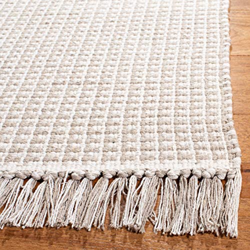 SAFAVIEH Montauk Collection 6' Square Ivory/Grey MTK340A Handmade Flatweave Boho Farmhouse Cotton Tassel Fringe Living Room Dining Bedroom Area Rug