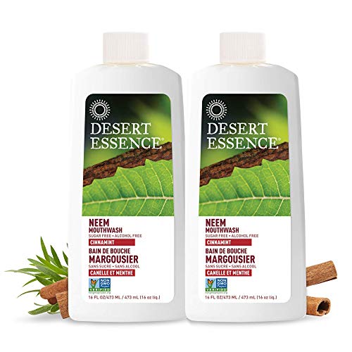 Desert Essence Natural Neem Mouthwash - Cinnamint Flavor - 16 Fl Ounce - Pack of 2 - Reduce Plaque Buildup - Tea Tree Oil - Neem Leaf Extract - Peppermint - Complete Oral Care - Refreshes Breath