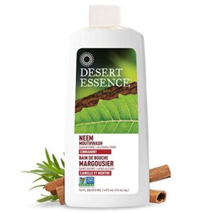 Desert Essence Natural Neem Mouthwash - Cinnamint Flavor - 16 Fl Ounce - Pack of 2 - Reduce Plaque Buildup - Tea Tree Oil - Neem Leaf Extract - Peppermint - Complete Oral Care - Refreshes Breath