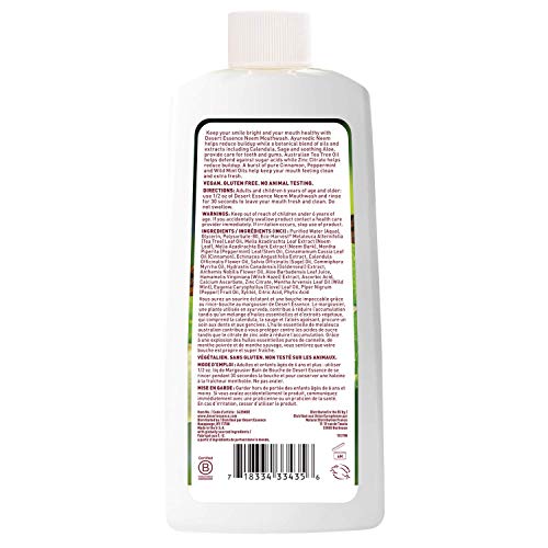 Desert Essence Natural Neem Mouthwash - Cinnamint Flavor - 16 Fl Ounce - Pack of 2 - Reduce Plaque Buildup - Tea Tree Oil - Neem Leaf Extract - Peppermint - Complete Oral Care - Refreshes Breath