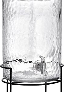 HC Classic Hammered Glass Ice Cold Beverage Drink Dispenser - 3 Gallon, With Glass Lid and Antique Metal Stand, 100% Leak Proof Spigot- Wide Mouth Easy Filling For Outdoor, Parties & Daily Use