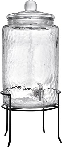 HC Classic Hammered Glass Ice Cold Beverage Drink Dispenser - 3 Gallon, With Glass Lid and Antique Metal Stand, 100% Leak Proof Spigot- Wide Mouth Easy Filling For Outdoor, Parties & Daily Use