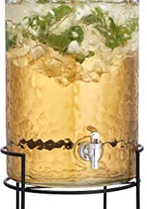 HC Classic Hammered Glass Ice Cold Beverage Drink Dispenser - 3 Gallon, With Glass Lid and Antique Metal Stand, 100% Leak Proof Spigot- Wide Mouth Easy Filling For Outdoor, Parties & Daily Use