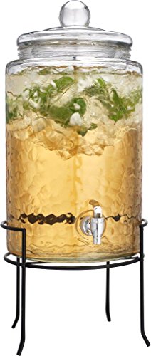 HC Classic Hammered Glass Ice Cold Beverage Drink Dispenser - 3 Gallon, With Glass Lid and Antique Metal Stand, 100% Leak Proof Spigot- Wide Mouth Easy Filling For Outdoor, Parties & Daily Use