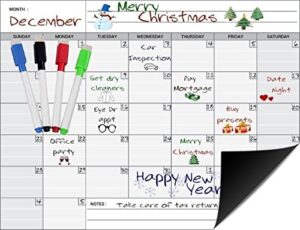 magnetic monthly calendar, white board, planner, for your refrigerator or office 17" x 13" inches ● includes: perpetual dry erase calendar- planner ● 4 magnetic color dry erase markers! & cloth eraser