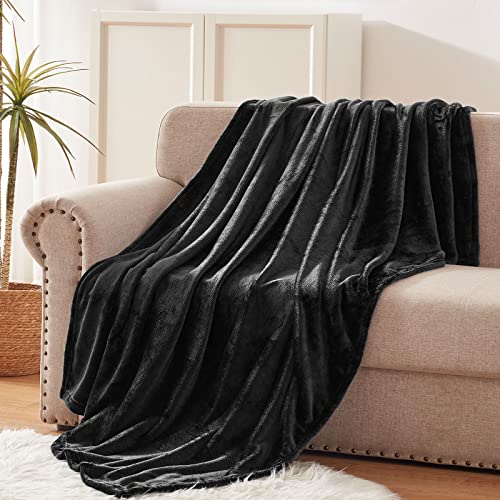 Exclusivo Mezcla Fleece Throw Blanket for Couch, Sofa and Bed, 300GSM Super Soft Blankets and Warm Throws, Cozy, Plush, Lightweight (50x60 inches, Black)