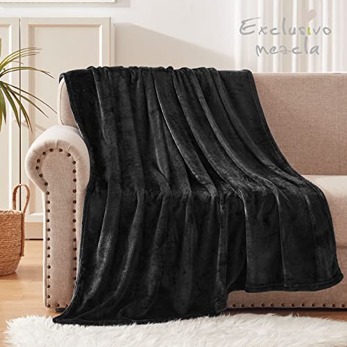 Exclusivo Mezcla Fleece Throw Blanket for Couch, Sofa and Bed, 300GSM Super Soft Blankets and Warm Throws, Cozy, Plush, Lightweight (50x60 inches, Black)