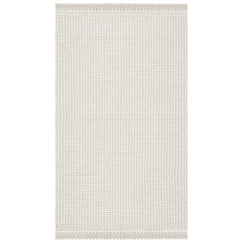 SAFAVIEH Montauk Collection Area Rug - 6' x 9', Ivory & Black, Handmade Flat Weave Boho Farmhouse Cotton Tassel Fringe, Ideal for High Traffic Areas in Living Room, Bedroom (MTK340D)