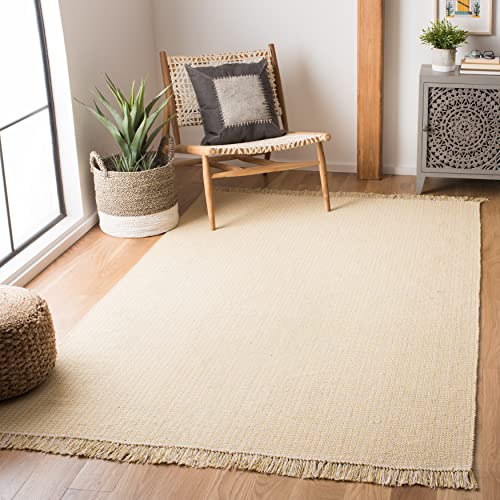 SAFAVIEH Montauk Collection Area Rug - 6' x 9', Ivory & Black, Handmade Flat Weave Boho Farmhouse Cotton Tassel Fringe, Ideal for High Traffic Areas in Living Room, Bedroom (MTK340D)