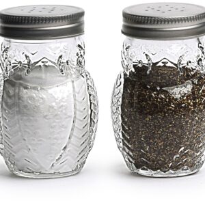 Circleware Elegant Owl Shaped Glass Mason Salt and Pepper Shakers with Metal Lids, Perfect for Himalayan Seasoning Herbs Spices, 2-Piece Set