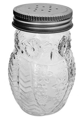 Circleware Elegant Owl Shaped Glass Mason Salt and Pepper Shakers with Metal Lids, Perfect for Himalayan Seasoning Herbs Spices, 2-Piece Set