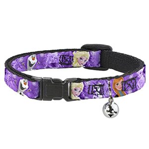 buckle-down breakaway cat collar - frozen anna/elsa/olaf poses/scenes purples - 1/2" wide - fits 8-12" neck - medium