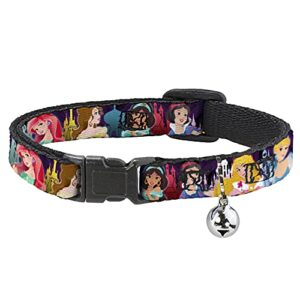 cat collar breakaway disney princess poses castle silhouettes purples multi color 8 to 12 inches 0.5 inch wide